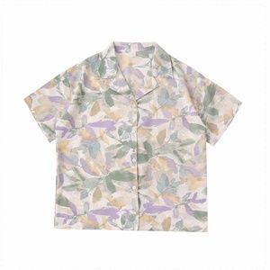 Purple green watercolor botanical button down shirt